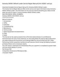 Komatsu WA90-5 Wheel Loader Service Repair Manual (S/N: H50051 and up) preview