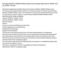 Komatsu WA450-6  WA480-6 Wheel Loader Service Repair Manual (S/N: A44001 and up  A38001 and up) preview