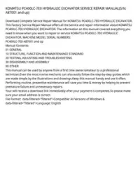 KOMATSU PC400LC-7E0 HYDRAULIC EXCAVATOR SERVICE REPAIR MANUAL(S/N: A87001 and up) preview