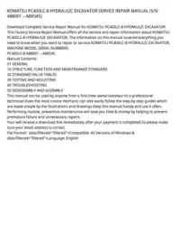 KOMATSU PC400LC-8 HYDRAULIC EXCAVATOR SERVICE REPAIR MANUAL (S/N: A88001 – A88545) preview