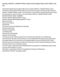 Komatsu WA470-6   WA480-6 Wheel Loader Service Repair Manual (S/N: 85001 and up) preview
