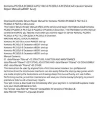 Komatsu PC200-6 PC200LC-6 PC210LC-6 PC220LC-6 PC250LC-6 Excavator Service Repair Manual (A80001 & up) preview