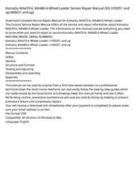 Komatsu WA470-6  WA480-6 Wheel Loader Service Repair Manual (SN: H50051 and up H60051 and up) preview