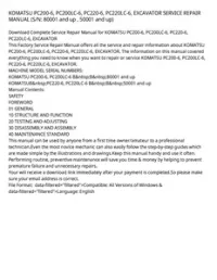 KOMATSU PC200-6  PC200LC-6  PC220-6  PC220LC-6  EXCAVATOR SERVICE REPAIR MANUAL (S/N: 80001 and up   50001 and up) preview
