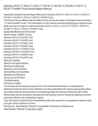 Komatsu FG10-17  FG14-17  FG15-17  FG18-17  FG15H-17  FG18H-17  FD15-17  FD18-17 Forklift Truck Service Repair Manual preview