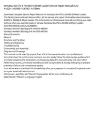 Komatsu WA470-6  WA480-6 Wheel Loader Service Repair Manual (S/N: A45001-A45999 / A47001-A47999) preview