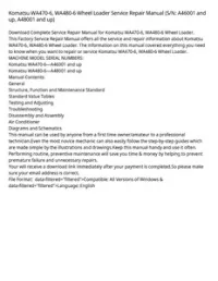 Komatsu WA470-6  WA480-6 Wheel Loader Service Repair Manual (S/N: A46001 and up  A48001 and up) preview