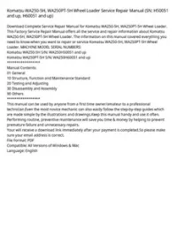 Komatsu WA250-5H  WA250PT-5H Wheel Loader Service Repair Manual (SN: H50051 and up  H60051 and up) preview