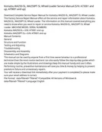 Komatsu WA250-5L  WA250PT-5L Wheel Loader Service Manual (S/N: A73001 and up  A79001 and up) preview