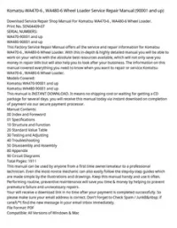 Komatsu WA470-6   WA480-6 Wheel Loader Service Repair Manual (90001 and up) preview