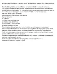 Komatsu WA320-3 Avance Wheel Loader Service Repair Manual (S/N: 50001 and up) preview