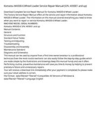 Komatsu WA500-6 Wheel Loader Service Repair Manual (S/N: A93001 and up) preview