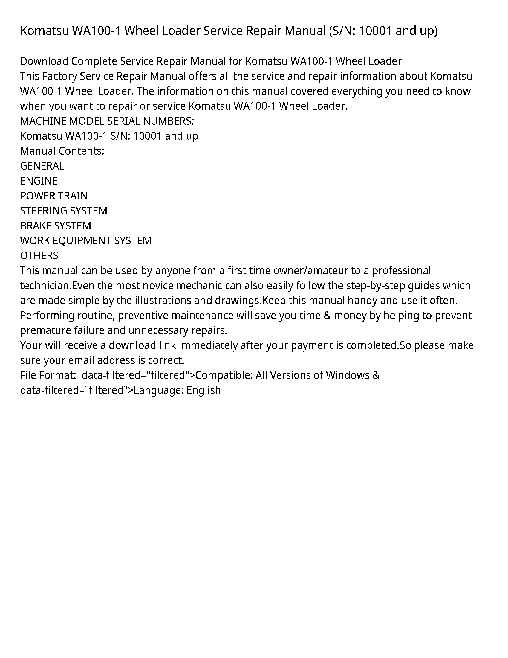 KOMATSU WA100-1 Wheel Loader manual