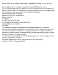 Komatsu WA320-5L Wheel Loader Service Repair Manual (S/N: A32001 and up) preview