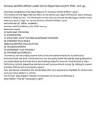 Komatsu WA500-6 Wheel Loader Service Repair Manual (S/N: 55001 and up) preview