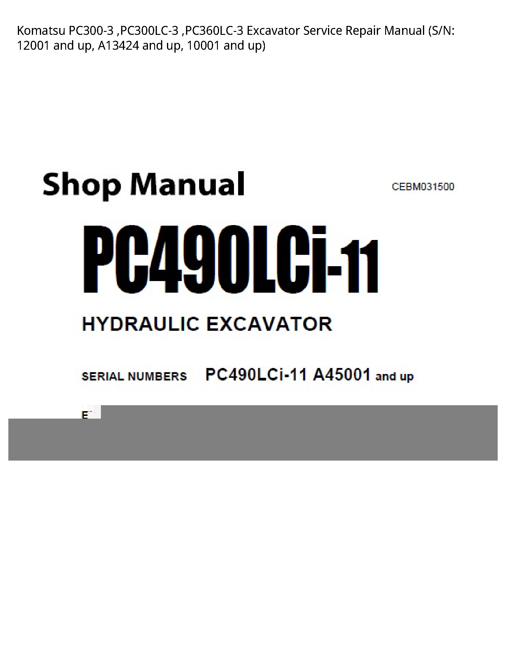 KOMATSU PC300-3 Excavator manual
