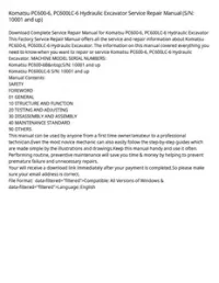 Komatsu PC600-6  PC600LC-6 Hydraulic Excavator Service Repair Manual (S/N: 10001 and up) preview