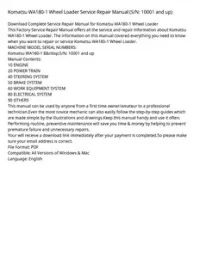 Komatsu WA180-1 Wheel Loader Service Repair Manual (S/N: 10001 and up) preview