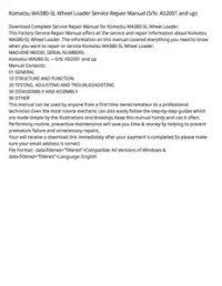 Komatsu WA380-5L Wheel Loader Service Repair Manual (S/N: A52001 and up) preview