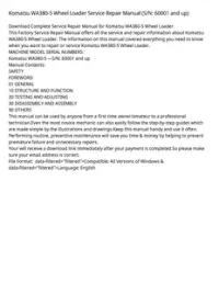 Komatsu WA380-5 Wheel Loader Service Repair Manual (S/N: 60001 and up) preview