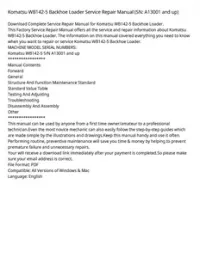 Komatsu WB142-5 Backhoe Loader Service Repair Manual (SN: A13001 and up) preview