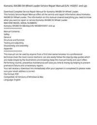 Komatsu WA380-5H Wheel Loader Service Repair Manual (S/N: H50051 and up) preview