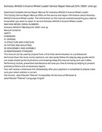Komatsu WA420-3 Avance Wheel Loader Service Repair Manual (S/N: 50001 and up) preview