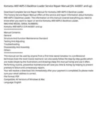 Komatsu WB146PS-5 Backhoe Loader Service Repair Manual (SN: A43001 and up) preview