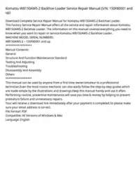 Komatsu WB150AWS-2 Backhoe Loader Service Repair Manual (S/N: 150F80001 and up) preview