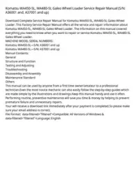 Komatsu WA450-5L  WA480-5L Galeo Wheel Loader Service Repair Manual (S/N: A36001 and  A37001 and up) preview