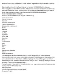 Komatsu WB156PS-5 Backhoe Loader Service Repair Manual (SN: A73001 and up) preview