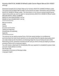 Komatsu WA470-5H  WA480-5H Wheel Loader Service Repair Manual (SN: H50051 and up) preview