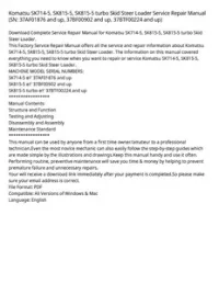 Komatsu SK714-5  SK815-5  SK815-5 turbo Skid Steer Loader Service Repair Manual (SN: 37AF01876 and up  37BF00902 and up  37BTF00224 and up) preview