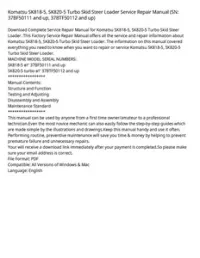 Komatsu SK818-5  SK820-5 Turbo Skid Steer Loader Service Repair Manual (SN: 37BF50111 and up  37BTF50112 and up) preview