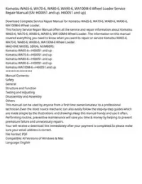 Komatsu WA65-6  WA70-6  WA80-6  WA90-6  WA100M-6 Wheel Loader Service Repair Manual (SN: H00051 and up  H60051 and up) preview