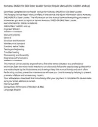 Komatsu SK820-5N Skid Steer Loader Service Repair Manual (SN: A40001 and up) preview