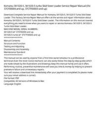 Komatsu SK1020-5  SK1020-5 turbo Skid Steer Loader Service Repair Manual (SN: 37CF00004 and up  37CTF00003 and up) preview