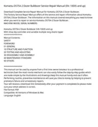 Komatsu D575A-2 Dozer Bulldozer Service Repair Manual (SN: 10035 and up) preview