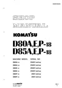 Komatsu D80A E P-18 D85A E P-18 Dozer Bulldozer Service Repair Manual (SN 25001 and up  2001 and up) preview
