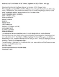 Komatsu D57S-1 Crawler Dozer Service Repair Manual (SN: 6501 and up) preview