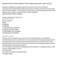 Komatsu D375A-2 Dozer Bulldozer Service Repair Manual (SN: 16001 and up) preview