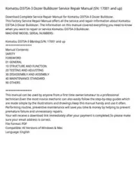 Komatsu D375A-3 Dozer Bulldozer Service Repair Manual (SN: 17001 and up) preview