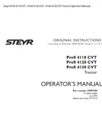 Steyr Profi 4110 CVT   Profi 4120 CVT   Profi 4130 CVT Tractor Operator Manual preview