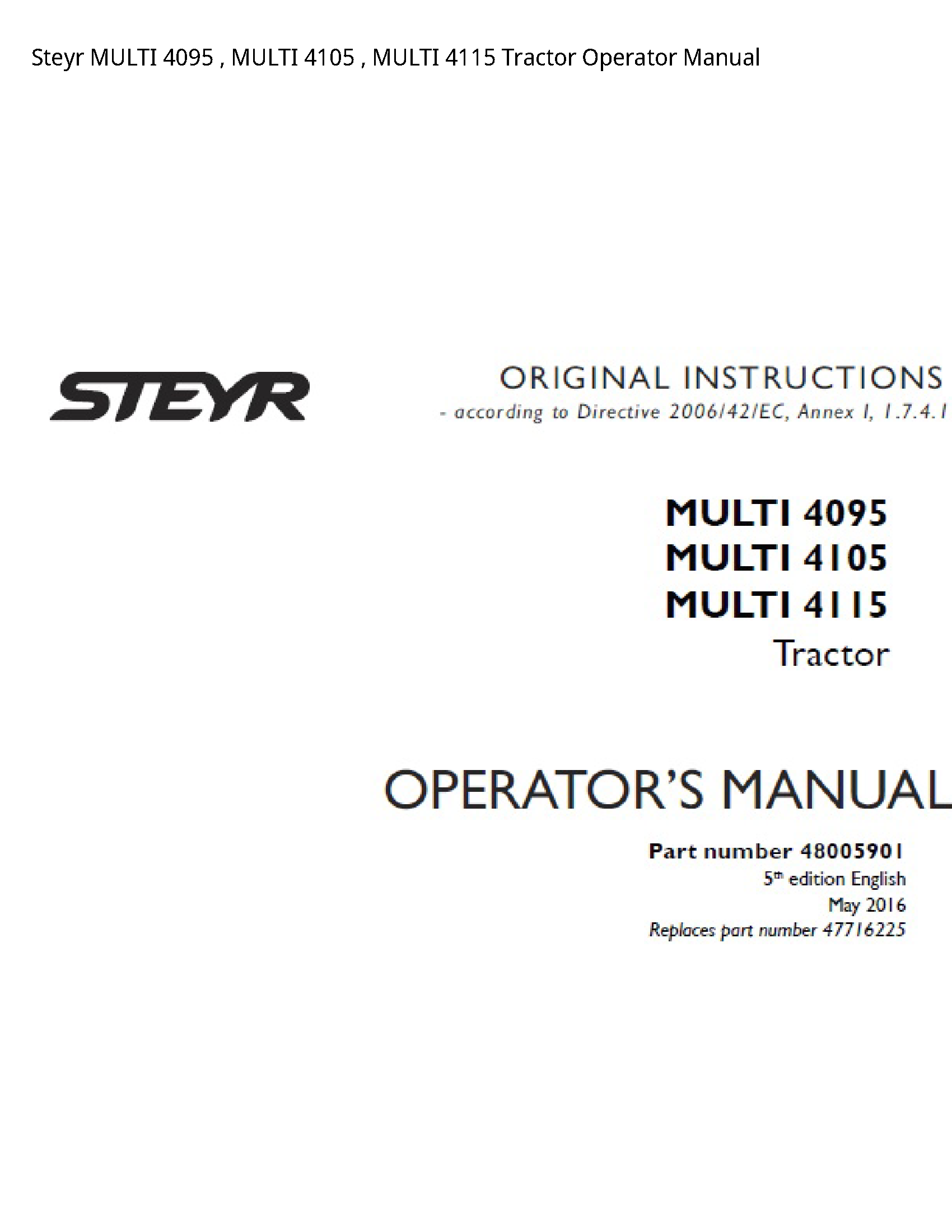 Steyr 4095 MULTI MULTI MULTI Tractor Operator manual