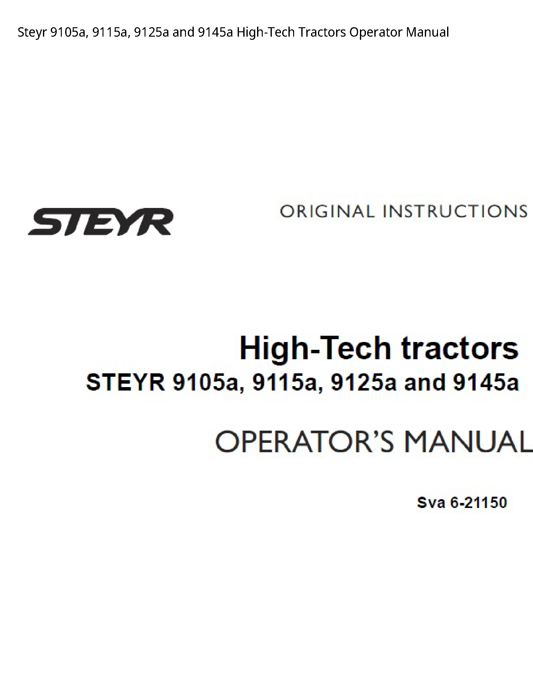 Steyr 9105a  High-Tech Tractors Operator manual