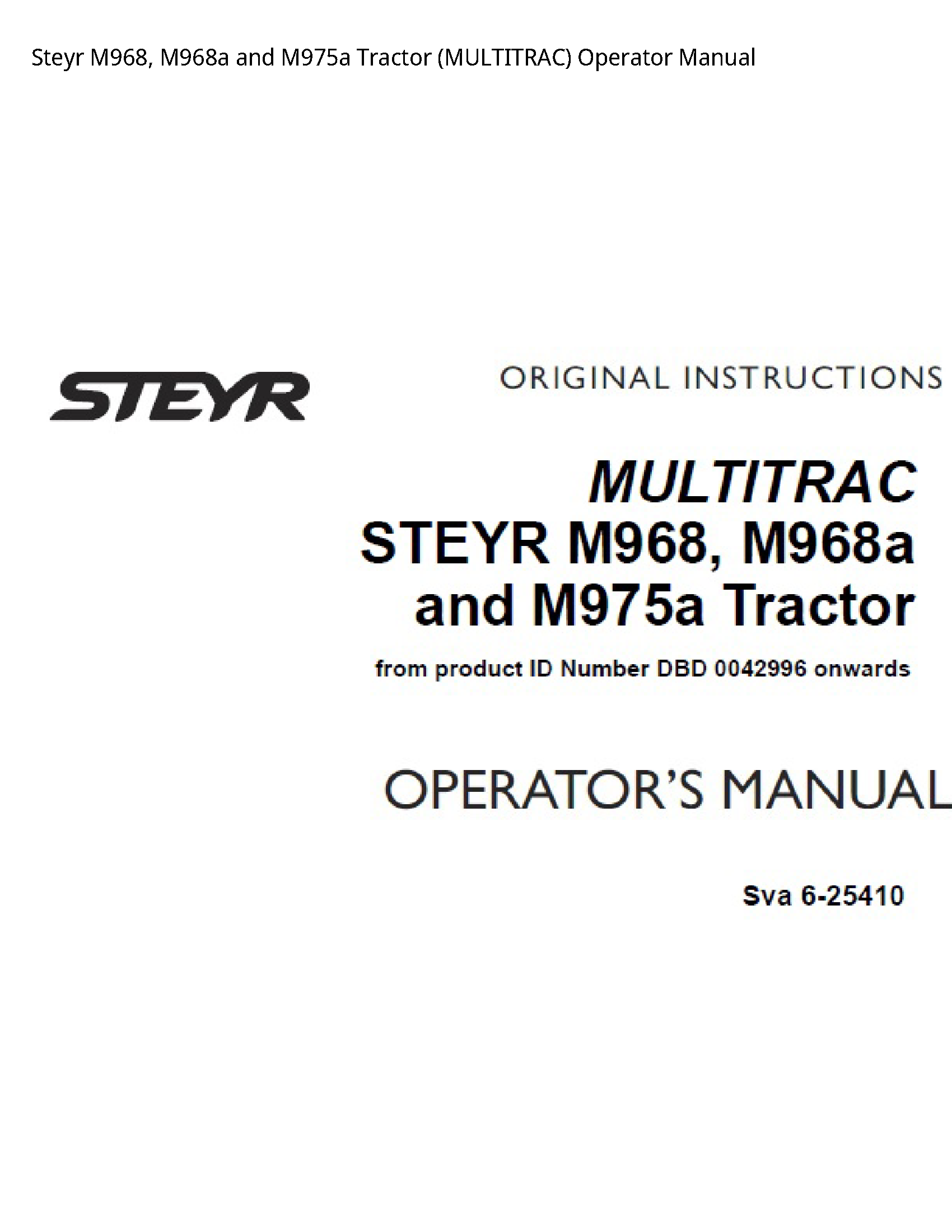 Steyr M968  Tractor (MULTITRAC) Operator manual