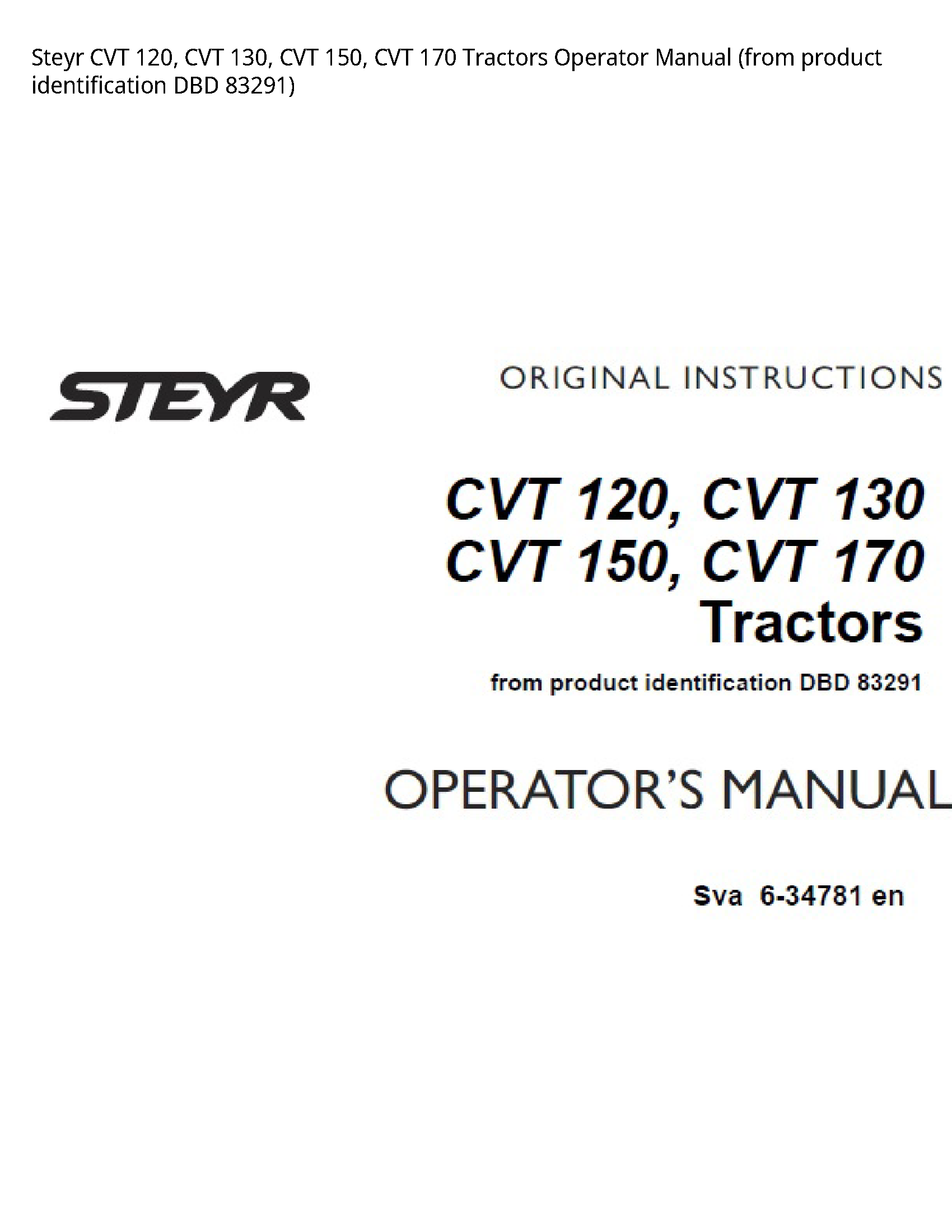 Steyr 120 CVT CVT CVT CVT Tractors Operator manual