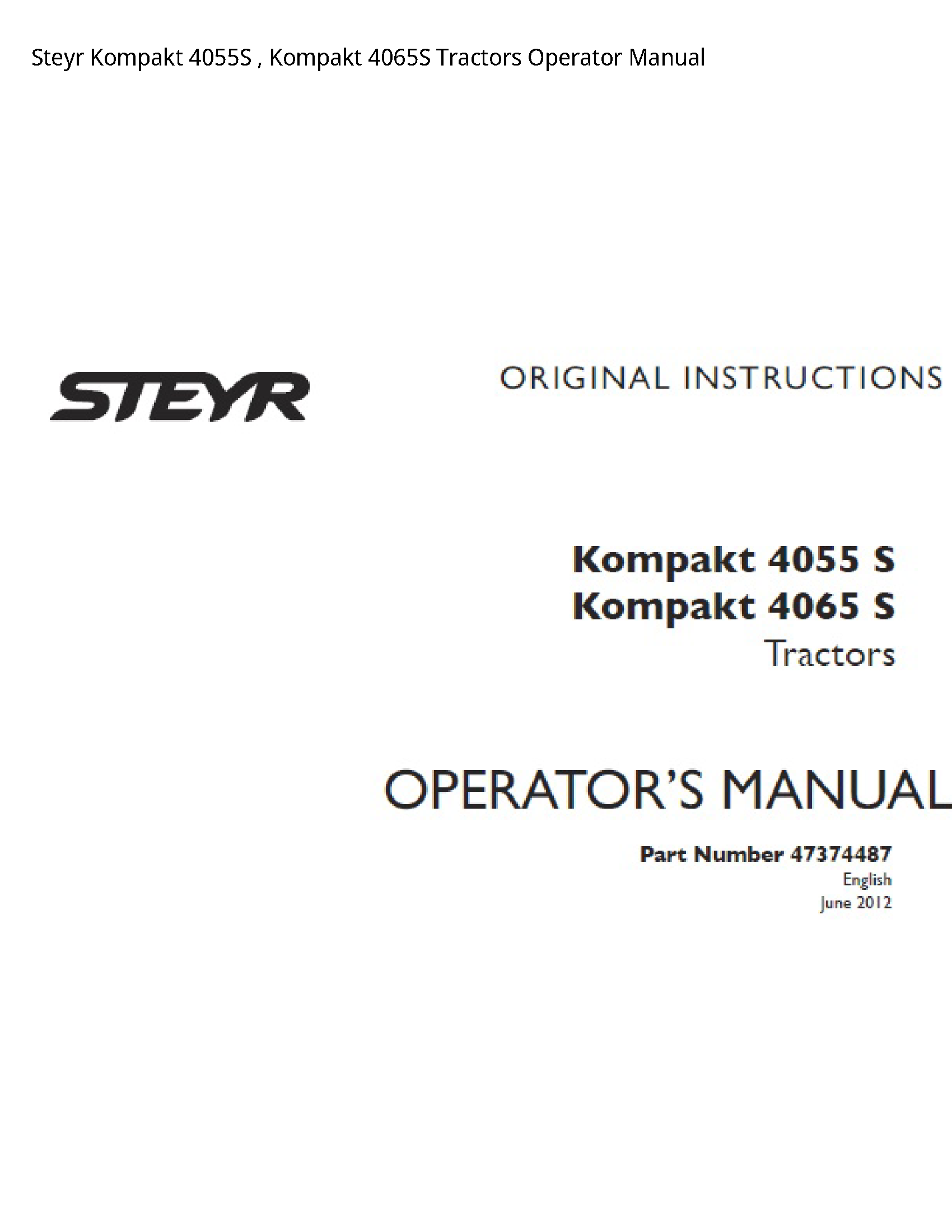 Steyr 4055S Kompakt Kompakt Tractors Operator manual