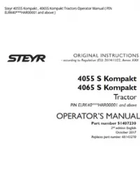 Steyr 4055S Kompakt   4065S Kompakt Tractors Operator Manual ( PIN ELRK40***HAR00001 and above ) preview