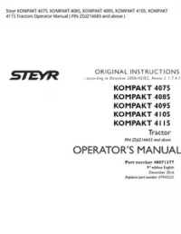 Steyr KOMPAKT 4075  KOMPAKT 4085  KOMPAKT 4095  KOMPAKT 4105  KOMPAKT 4115 Tractors Operator Manual ( PIN ZDJZ16683 and above ) preview